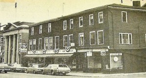 The buildings next to the Five Cents Savings Bank in downtown Newburport that were demolished in 1972 to make way for a drive though addition.