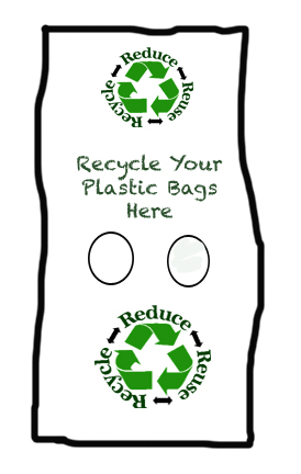 Plastic bag with Recycle sign logo and words REDUCE REUSE RECYCLE