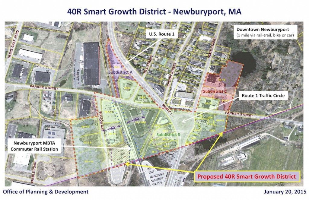 A map of Newburyport's proposed 40R District.