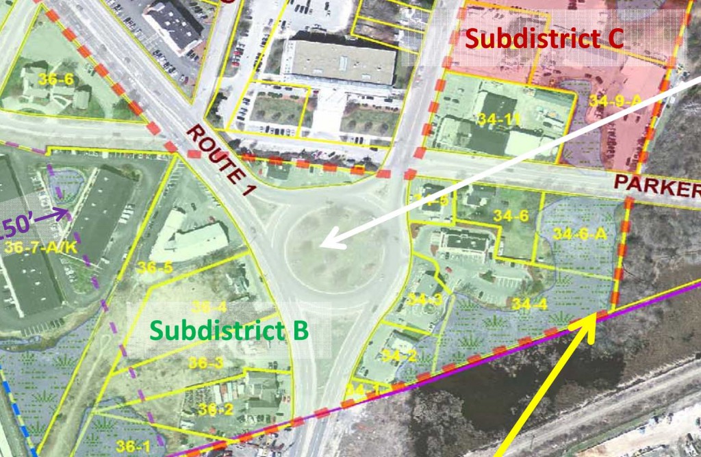 Existing traffic circle in the proposed 40R District, no guidelines for future development