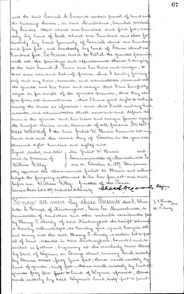 The original 1889 Deed for 20 Orange Street, page 1